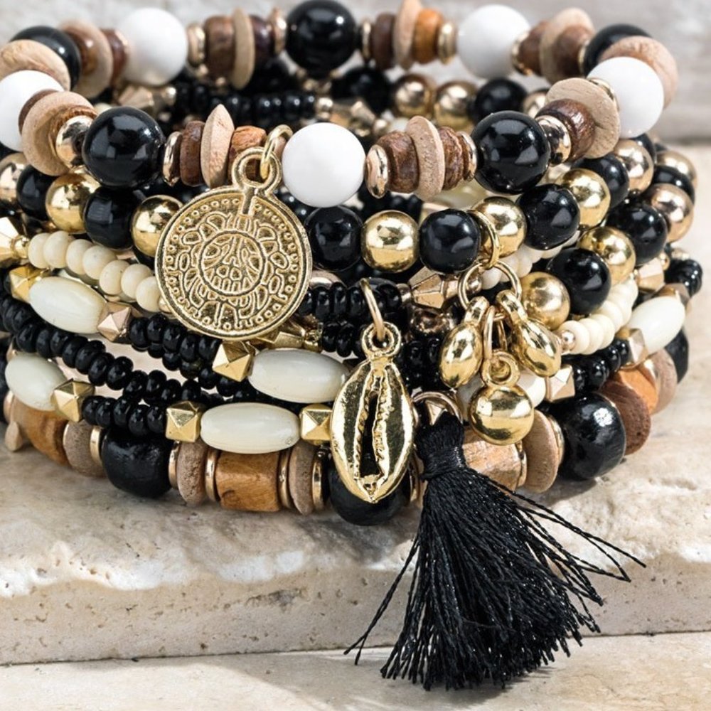 Bohemian Rhapsody! Bracelet Set with Charms - Wood, Metal, Glass, and More! 🌟